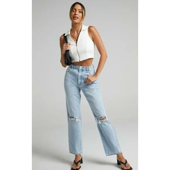 Rolla's Original Straight High Rise Jeans in Sunbleach Worn 28 Womens Denim Pant - Picture 11 of 15